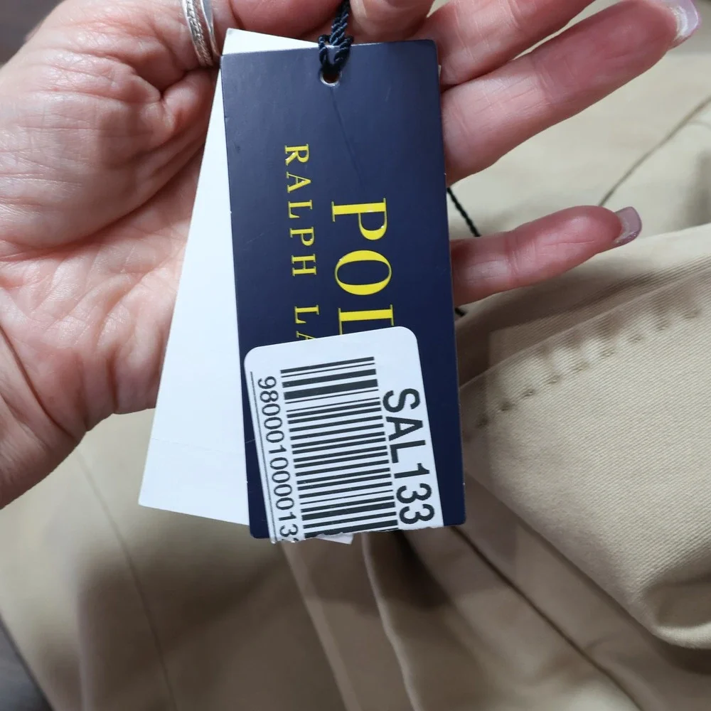Polo Ralph Lauren Chino Pants Mens 34x32 Tan Khaki Stretch Cuffed $168 NWT